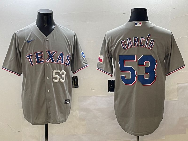Men Texas Rangers 53 Garcia Grey Game 2025 Nike MLB Jersey style 2
